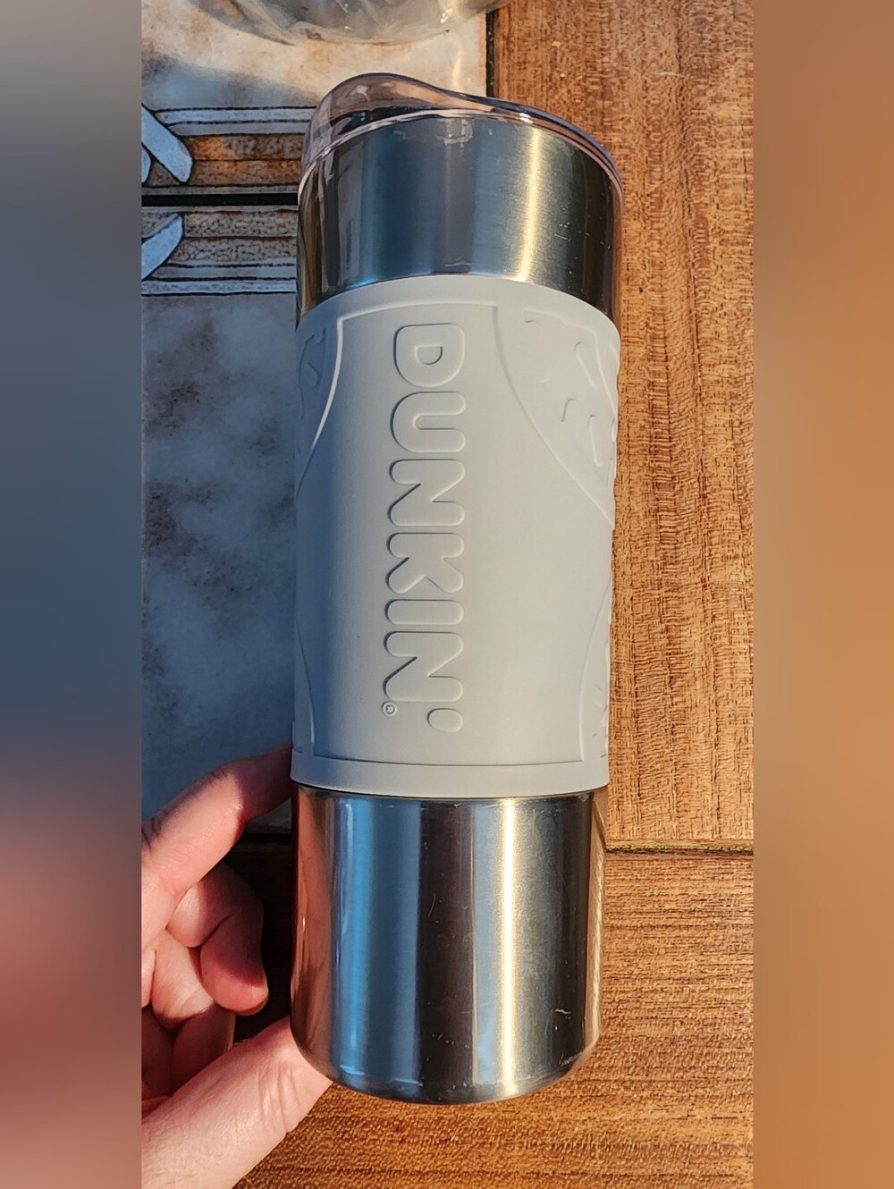 Dunkin' Donuts Stainless Steel Grey Rubber Grip Tumbler NEW